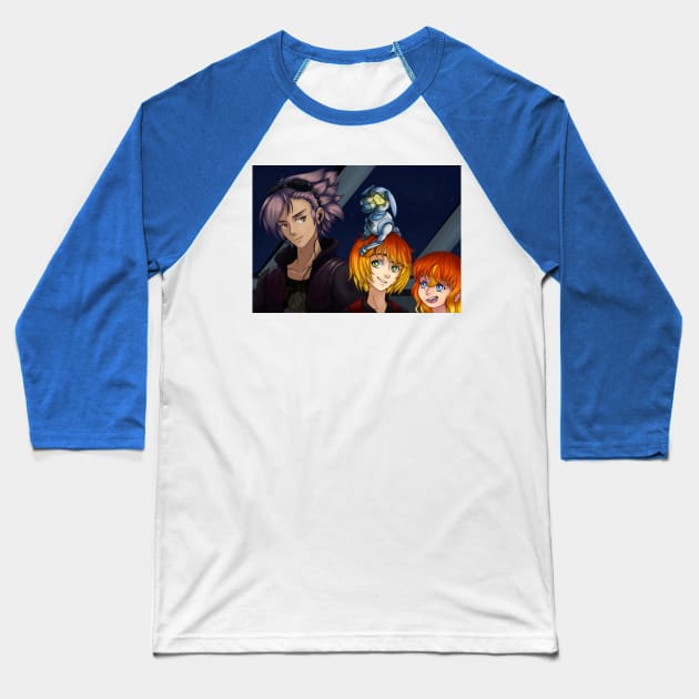 SciFi Anime Character Friends Baseball T-Shirt by SakuraDragon